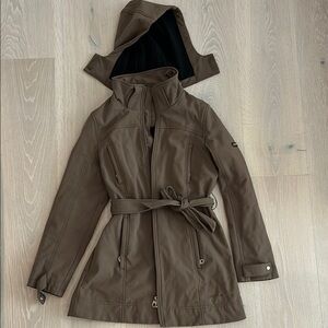 Calvin Klein Brown Trench Coat with Belt and Hood